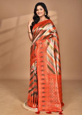 pink ethnic motifs silk blend saree with blouse piece 1