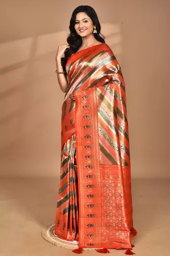 pink ethnic motifs silk blend saree with blouse piece