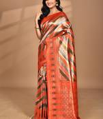 pink ethnic motifs silk blend saree with blouse piece