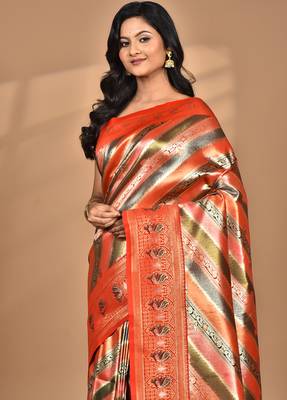 pink ethnic motifs silk blend saree with blouse piece 2