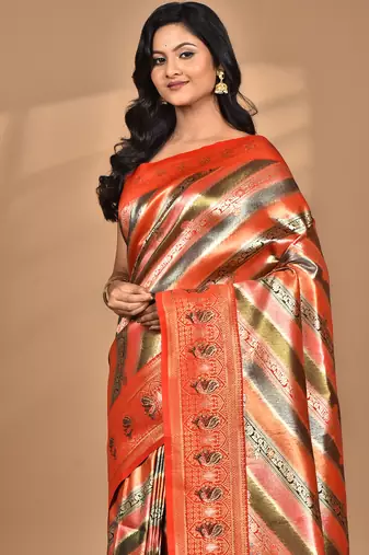 pink ethnic motifs silk blend saree with blouse piece