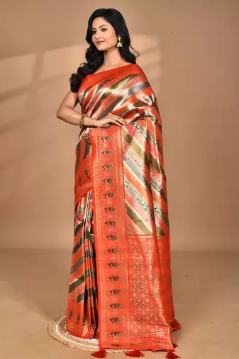 pink ethnic motifs silk blend saree with blouse piece