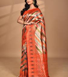 orange motifs silk blend dharmavaram saree with blouse piece