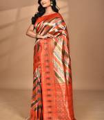orange motifs silk blend dharmavaram saree with blouse piece