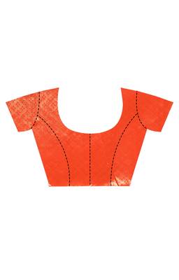 orange motifs silk blend dharmavaram saree with blouse piece 4