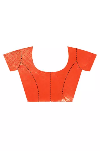 orange motifs silk blend dharmavaram saree with blouse piece