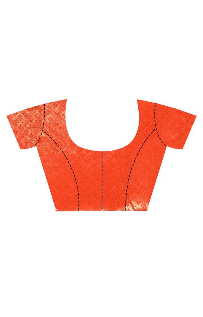 orange motifs silk blend dharmavaram saree with blouse piece