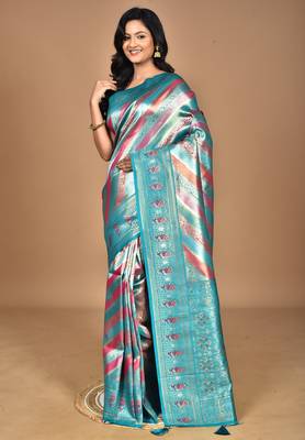 maroon ethnic motifs silk blend saree with blouse piece 1