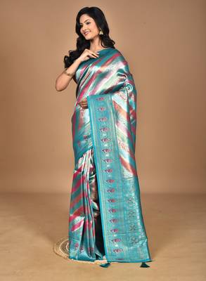 maroon ethnic motifs silk blend saree with blouse piece 3