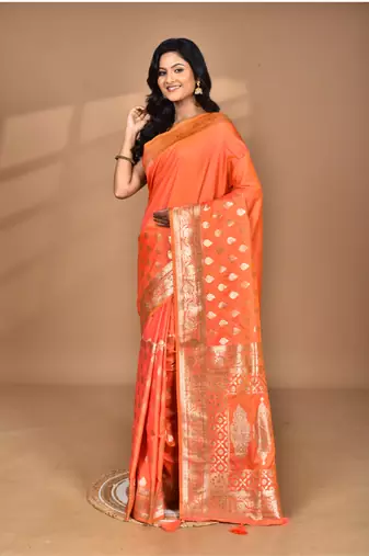 orange kolhapuri  stone work saree with blouse piece