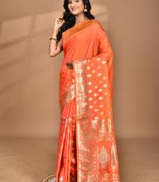 orange kolhapuri  stone work saree with blouse piece