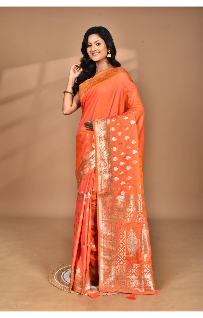 orange kolhapuri  stone work saree with blouse piece