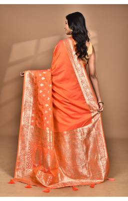 orange kolhapuri  stone work saree with blouse piece 2