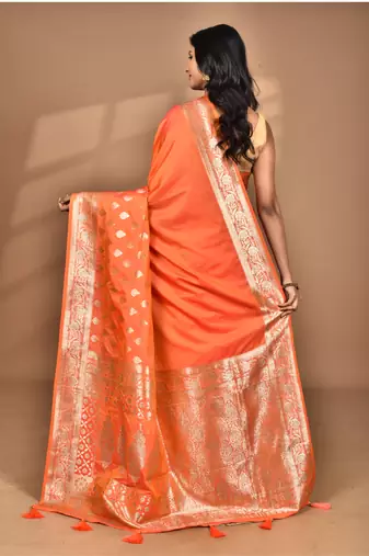orange kolhapuri  stone work saree with blouse piece
