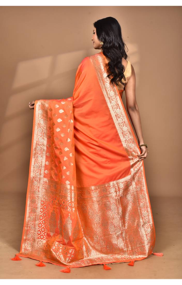 orange kolhapuri  stone work saree with blouse piece