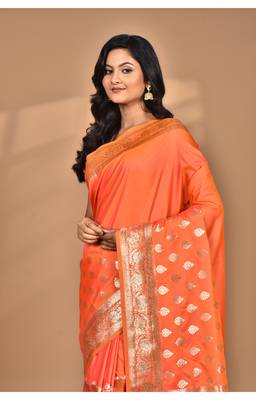 orange kolhapuri  stone work saree with blouse piece 3