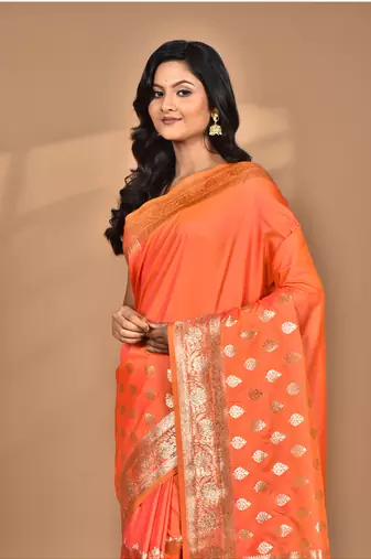 orange kolhapuri  stone work saree with blouse piece