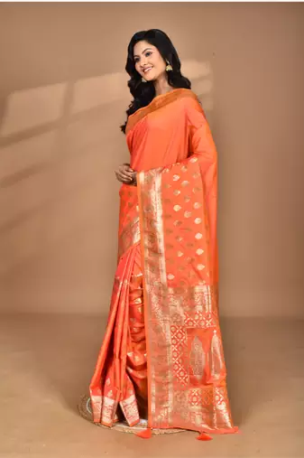 orange kolhapuri  stone work saree with blouse piece
