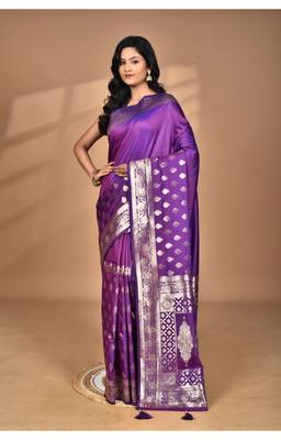 purple kolhapuri  stone work saree with blouse piece 1