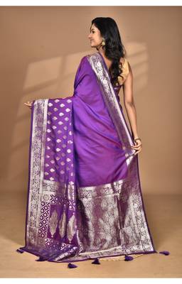 purple kolhapuri  stone work saree with blouse piece 2