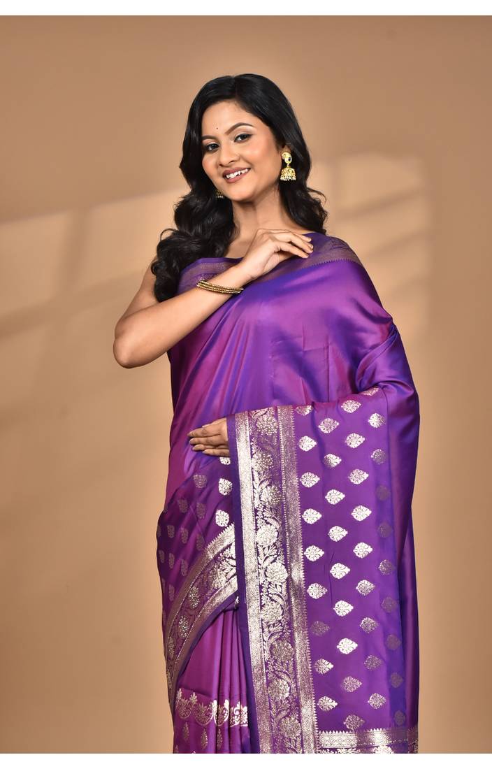 purple kolhapuri  stone work saree with blouse piece