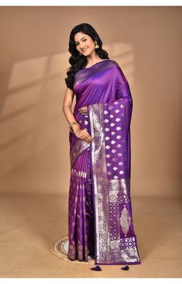 purple kolhapuri  stone work saree with blouse piece 4