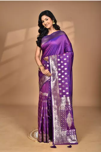 purple kolhapuri  stone work saree with blouse piece