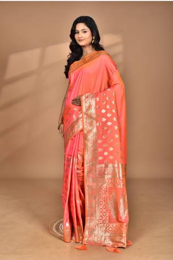 peach kolhapuri  stone work saree with blouse piece