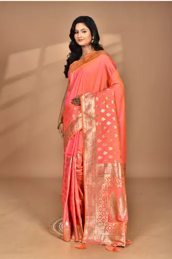peach kolhapuri  stone work saree with blouse piece