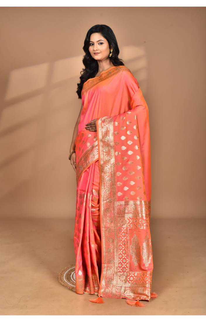 peach kolhapuri  stone work saree with blouse piece