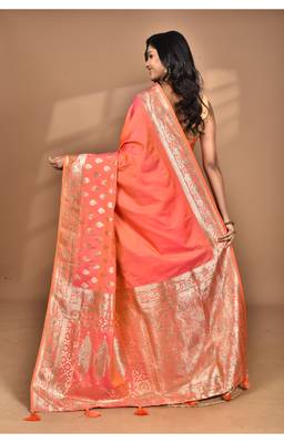 peach kolhapuri  stone work saree with blouse piece 2