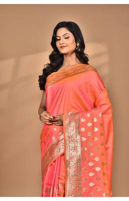 peach kolhapuri  stone work saree with blouse piece 3