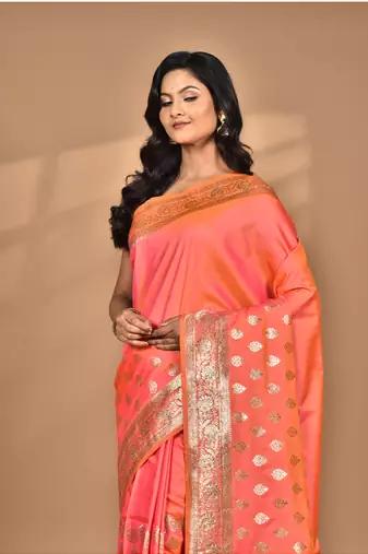 peach kolhapuri  stone work saree with blouse piece