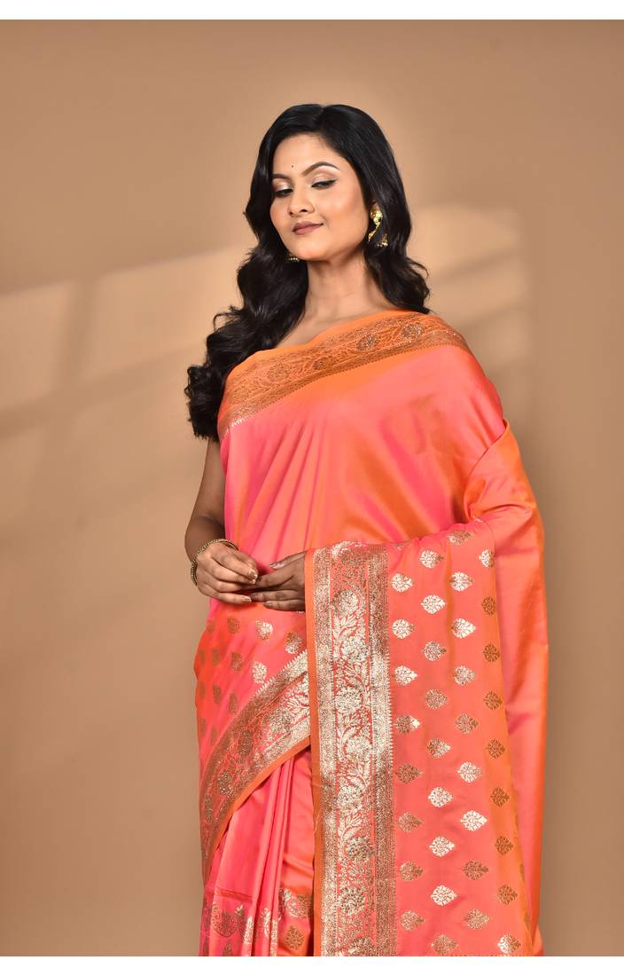 peach kolhapuri  stone work saree with blouse piece