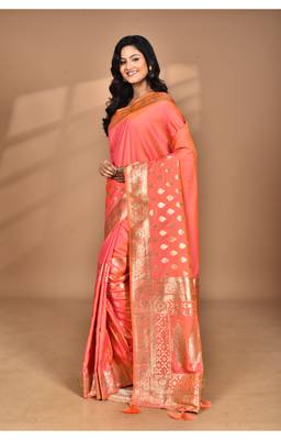 peach kolhapuri  stone work saree with blouse piece 4