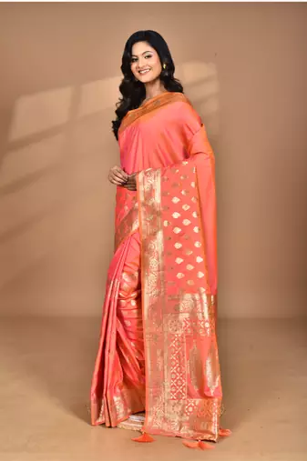 peach kolhapuri  stone work saree with blouse piece
