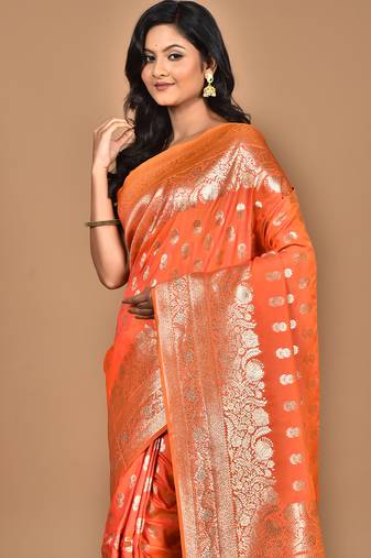 brown kolhapuri stone work saree with blouse piece