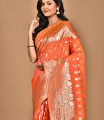 brown kolhapuri stone work saree with blouse piece