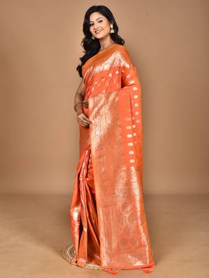 brown kolhapuri stone work saree with blouse piece 2