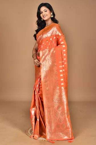 brown kolhapuri stone work saree with blouse piece