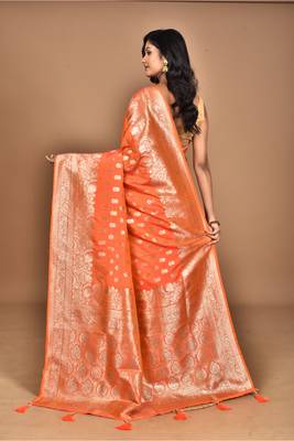 brown kolhapuri stone work saree with blouse piece 3
