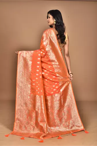 brown kolhapuri stone work saree with blouse piece