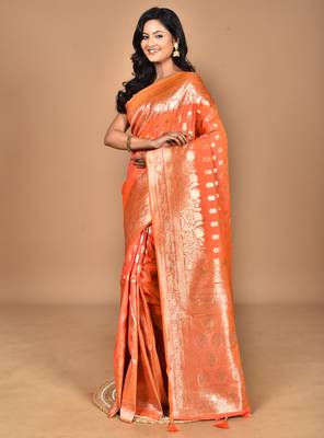 brown kolhapuri stone work saree with blouse piece 4