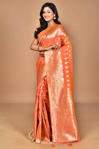 brown kolhapuri stone work saree with blouse piece