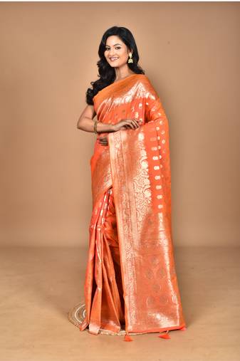 peach kolhapuri  stone work saree with blouse piece