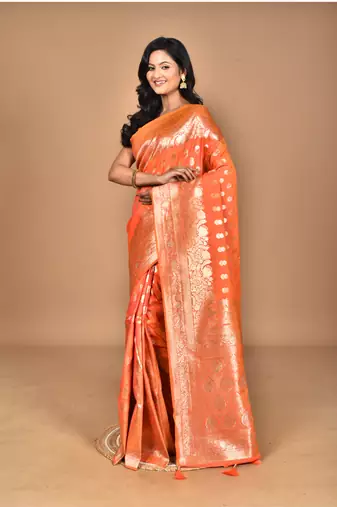peach kolhapuri  stone work saree with blouse piece