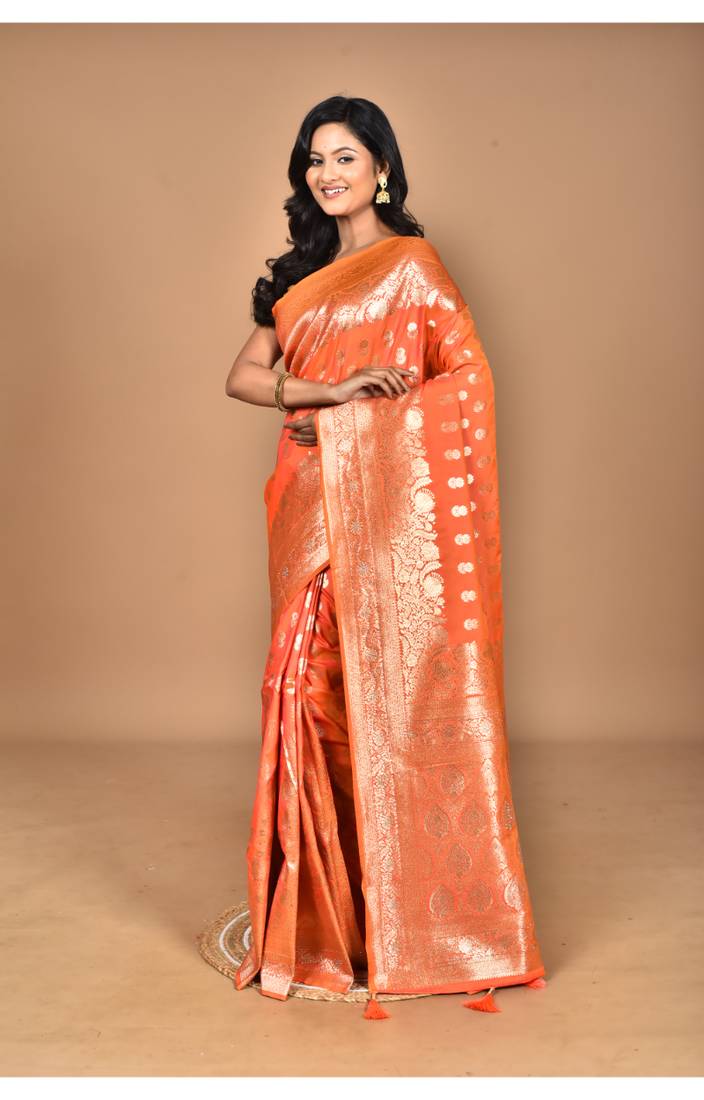 peach kolhapuri  stone work saree with blouse piece