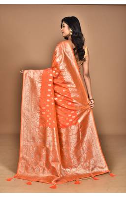 peach kolhapuri  stone work saree with blouse piece 2