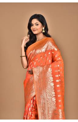 peach kolhapuri  stone work saree with blouse piece 3