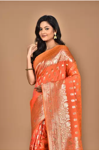peach kolhapuri  stone work saree with blouse piece